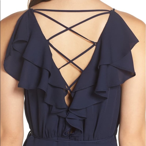 WAYF Jamie Ruffle Wrap navy Gown - Picture 1 of 9